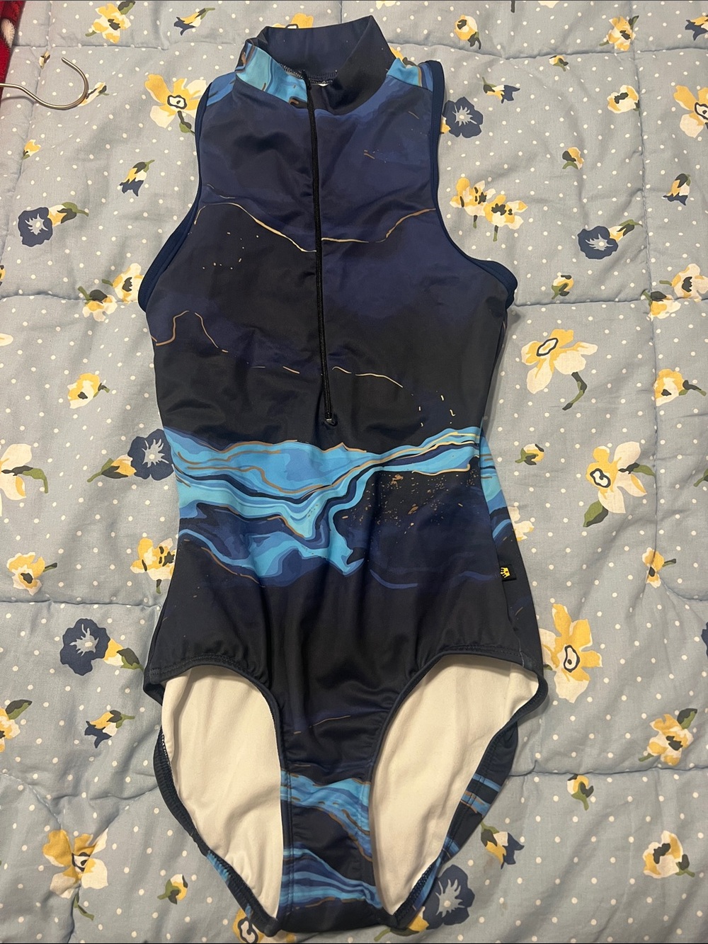 Navy & Blue Zip-Front One-Piece Leotard